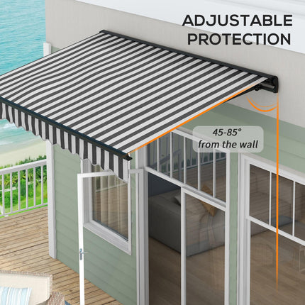 Retractable Electric Awning with Remote Control and Manual Crank - Grey and White