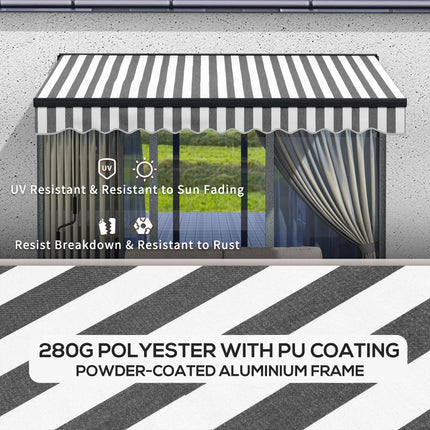Retractable Electric Awning with Remote Control and Manual Crank - Grey and White