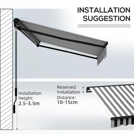 Retractable Electric Awning with Remote Control and Manual Crank - Grey and White