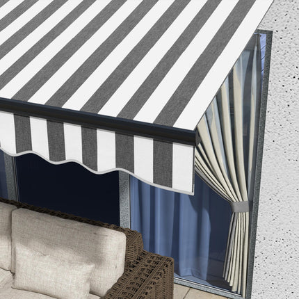 Retractable Electric Awning with Remote Control and Manual Crank - Grey and White