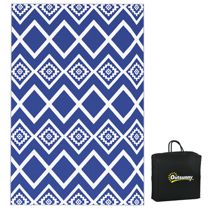 Reversible Outdoor Rug with Carry Bag 182x274cm - Blue and White