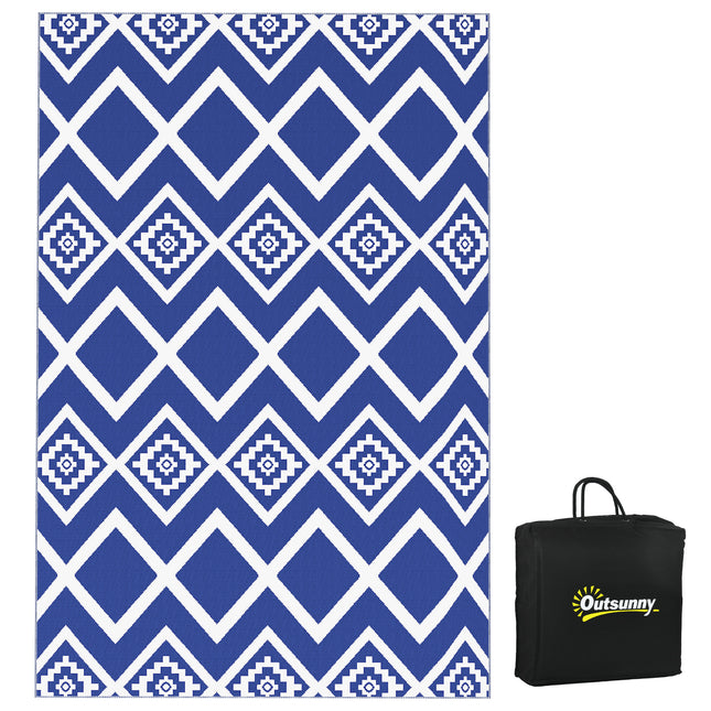 Reversible Outdoor Rug with Carry Bag 182x274cm - Blue and White