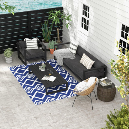 Reversible Outdoor Rug with Carry Bag 182x274cm - Blue and White