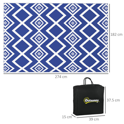Reversible Outdoor Rug with Carry Bag 182x274cm - Blue and White