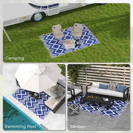 Reversible Outdoor Rug with Carry Bag 182x274cm - Blue and White