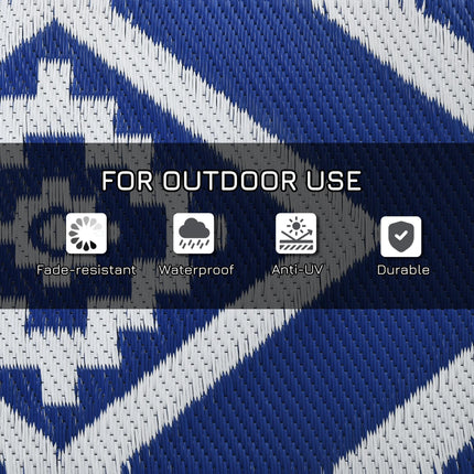 Reversible Outdoor Rug with Carry Bag 182x274cm - Blue and White