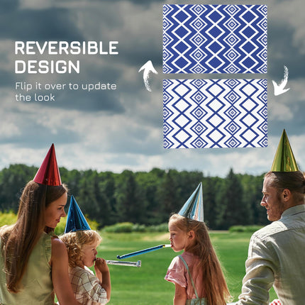 Reversible Outdoor Rug with Carry Bag 182x274cm - Blue and White