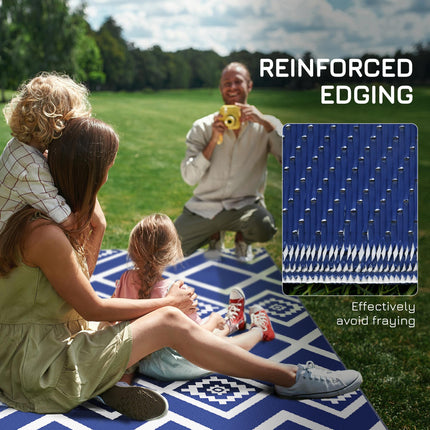 Reversible Outdoor Rug with Carry Bag 182x274cm - Blue and White