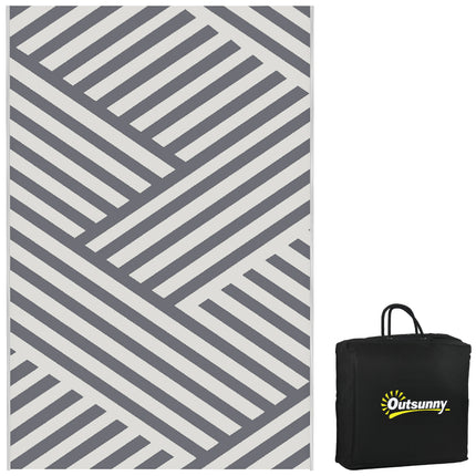 Reversible Plastic Straw Outdoor Rug 182x274cm with Carry Bag - Grey Cream