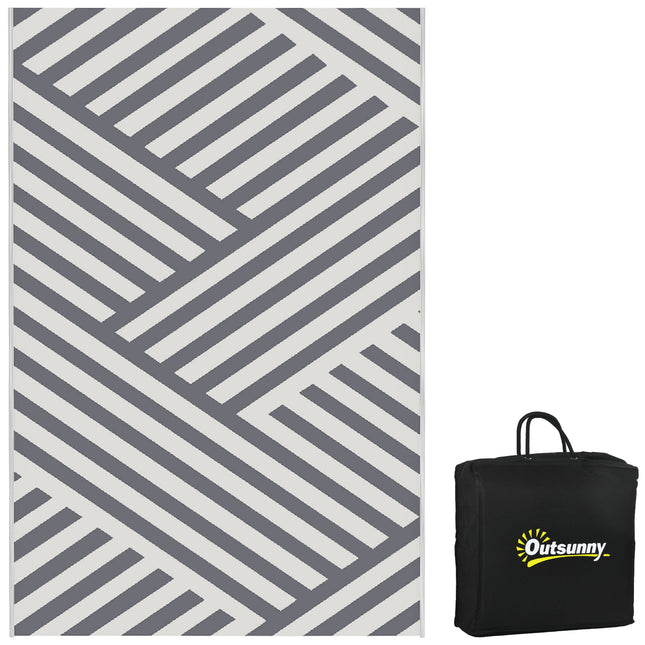 Reversible Plastic Straw Outdoor Rug 182x274cm with Carry Bag - Grey Cream