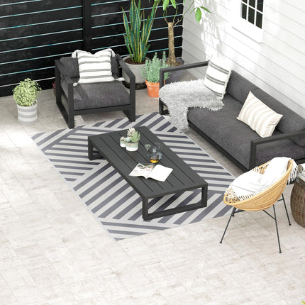 Reversible Plastic Straw Outdoor Rug 182x274cm with Carry Bag - Grey Cream