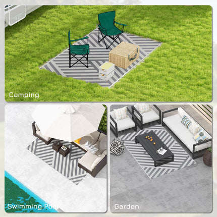 Reversible Plastic Straw Outdoor Rug 182x274cm with Carry Bag - Grey Cream