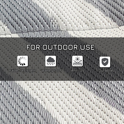 Reversible Plastic Straw Outdoor Rug 182x274cm with Carry Bag - Grey Cream