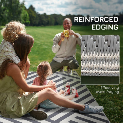 Reversible Plastic Straw Outdoor Rug 182x274cm with Carry Bag - Grey Cream