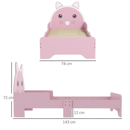 Toddler Bed Frame with Guardrails and Cat Design - Pink