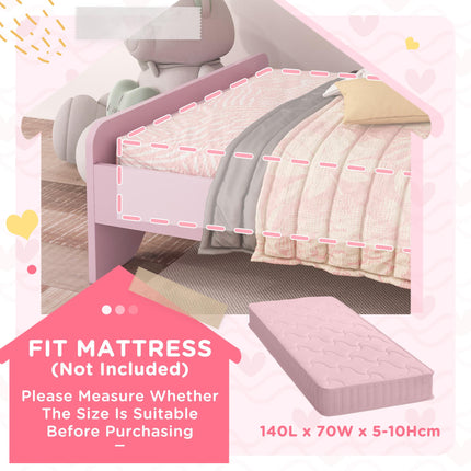 Toddler Bed Frame with Guardrails and Cat Design - Pink