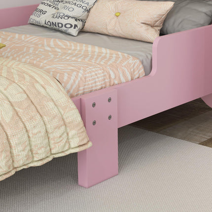 Toddler Bed Frame with Guardrails and Cat Design - Pink
