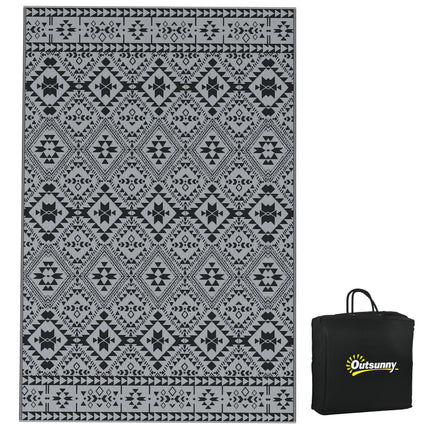 Reversible Outdoor Rug 182x274cm with Carry Bag - Black Grey