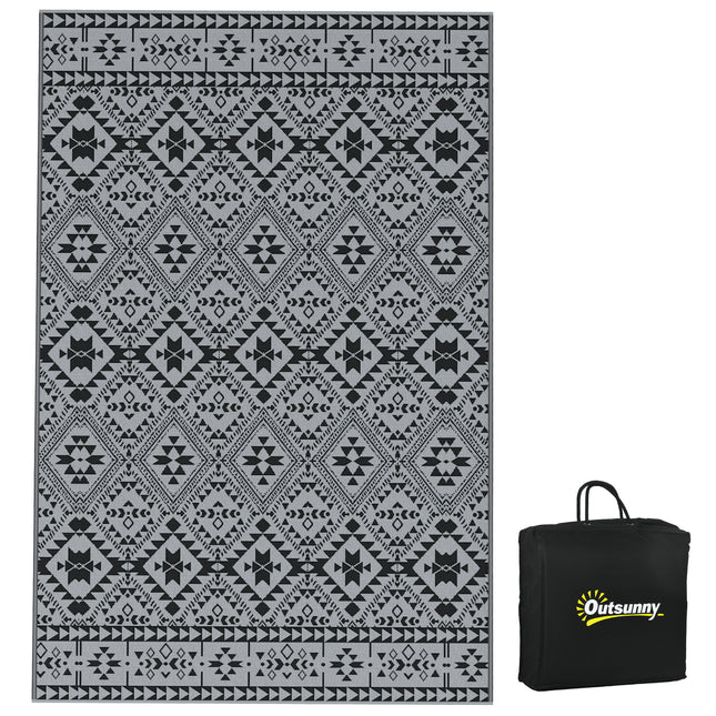 Reversible Outdoor Rug 182x274cm with Carry Bag - Black Grey