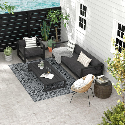 Reversible Outdoor Rug 182x274cm with Carry Bag - Black Grey