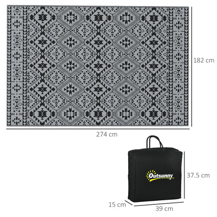 Reversible Outdoor Rug 182x274cm with Carry Bag - Black Grey
