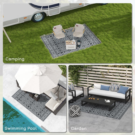 Reversible Outdoor Rug 182x274cm with Carry Bag - Black Grey