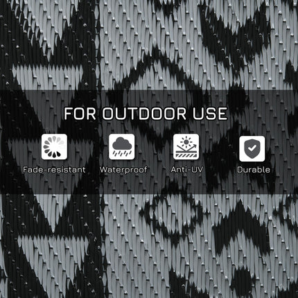 Reversible Outdoor Rug 182x274cm with Carry Bag - Black Grey