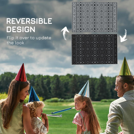 Reversible Outdoor Rug 182x274cm with Carry Bag - Black Grey