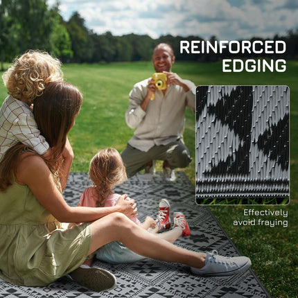 Reversible Outdoor Rug 182x274cm with Carry Bag - Black Grey