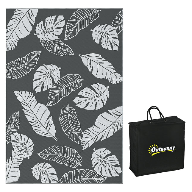 Reversible Outdoor Rug 182x274cm with Carry Bag - Grey and White