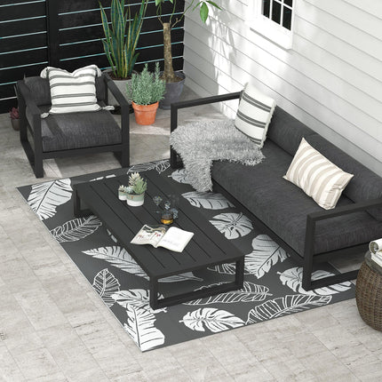 Reversible Outdoor Rug 182x274cm with Carry Bag - Grey and White