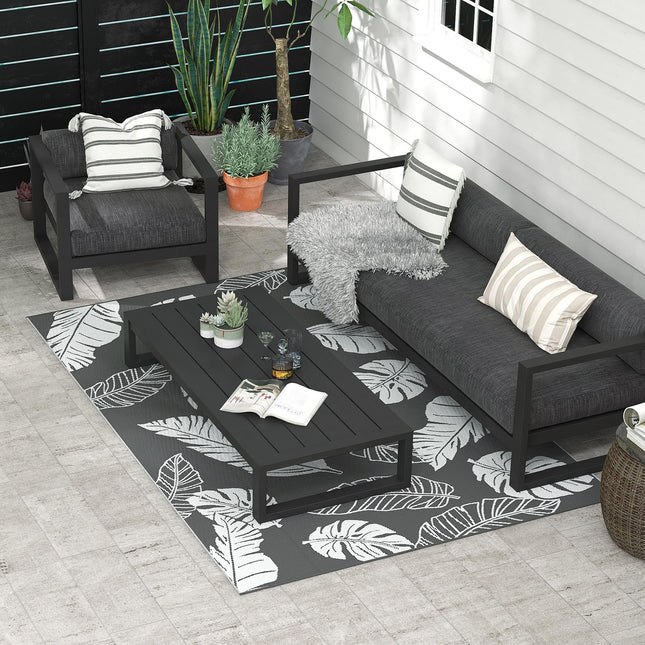 Reversible Outdoor Rug 182x274cm with Carry Bag - Grey and White