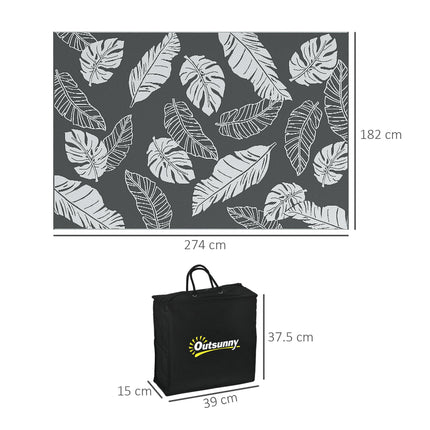 Reversible Outdoor Rug 182x274cm with Carry Bag - Grey and White
