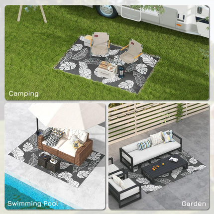Reversible Outdoor Rug 182x274cm with Carry Bag - Grey and White