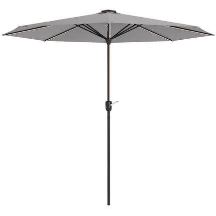 Garden Parasol with Solar LED Lights and Crank Handle - Light Grey