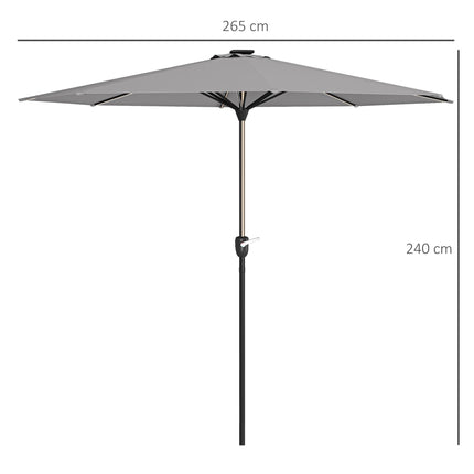 Garden Parasol with Solar LED Lights and Crank Handle - Light Grey