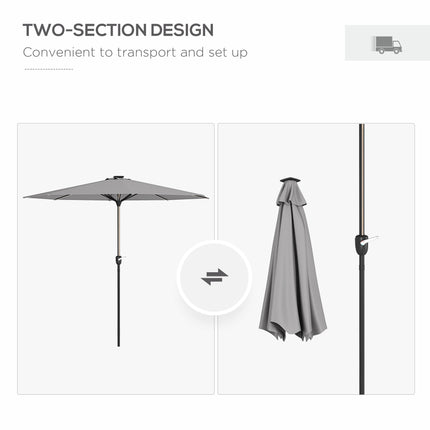 Garden Parasol with Solar LED Lights and Crank Handle - Light Grey