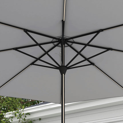 Garden Parasol with Solar LED Lights and Crank Handle - Light Grey