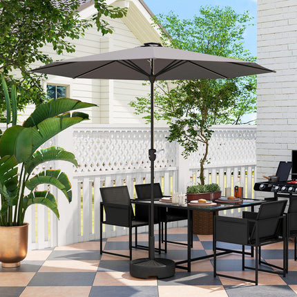 Garden Parasol with Solar LED Lights and Crank Handle - Light Grey