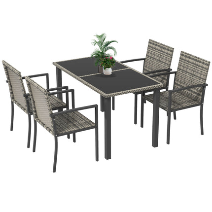 5-Piece Outdoor Patio Dining Set with Tempered Glass Tabletop and 4 Chairs - Mixed Grey