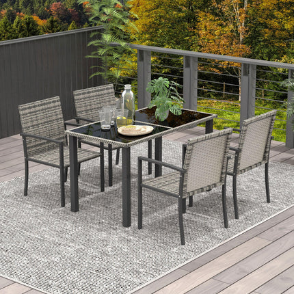 5-Piece Outdoor Patio Dining Set with Tempered Glass Tabletop and 4 Chairs - Mixed Grey
