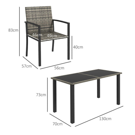 5-Piece Outdoor Patio Dining Set with Tempered Glass Tabletop and 4 Chairs - Mixed Grey