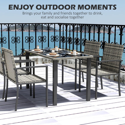 5-Piece Outdoor Patio Dining Set with Tempered Glass Tabletop and 4 Chairs - Mixed Grey