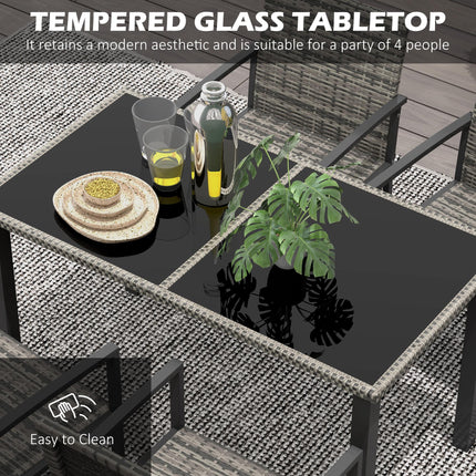 5-Piece Outdoor Patio Dining Set with Tempered Glass Tabletop and 4 Chairs - Mixed Grey