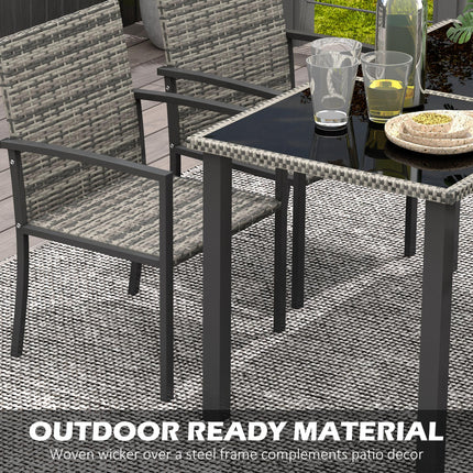 5-Piece Outdoor Patio Dining Set with Tempered Glass Tabletop and 4 Chairs - Mixed Grey