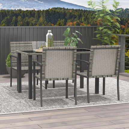 5-Piece Outdoor Patio Dining Set with Tempered Glass Tabletop and 4 Chairs - Mixed Grey