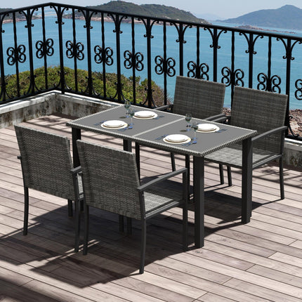 5 Piece Grey Rattan Outdoor Dining Set with Tempered Glass Tabletop