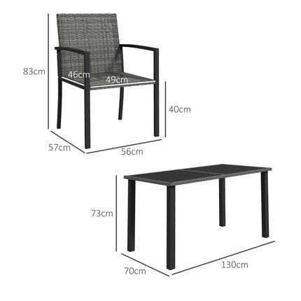 5 Piece Grey Rattan Outdoor Dining Set with Tempered Glass Tabletop