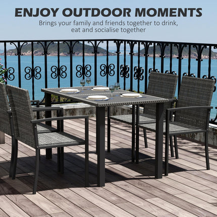 5 Piece Grey Rattan Outdoor Dining Set with Tempered Glass Tabletop