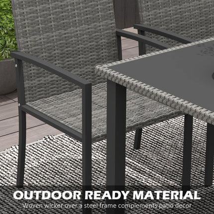 5 Piece Grey Rattan Outdoor Dining Set with Tempered Glass Tabletop